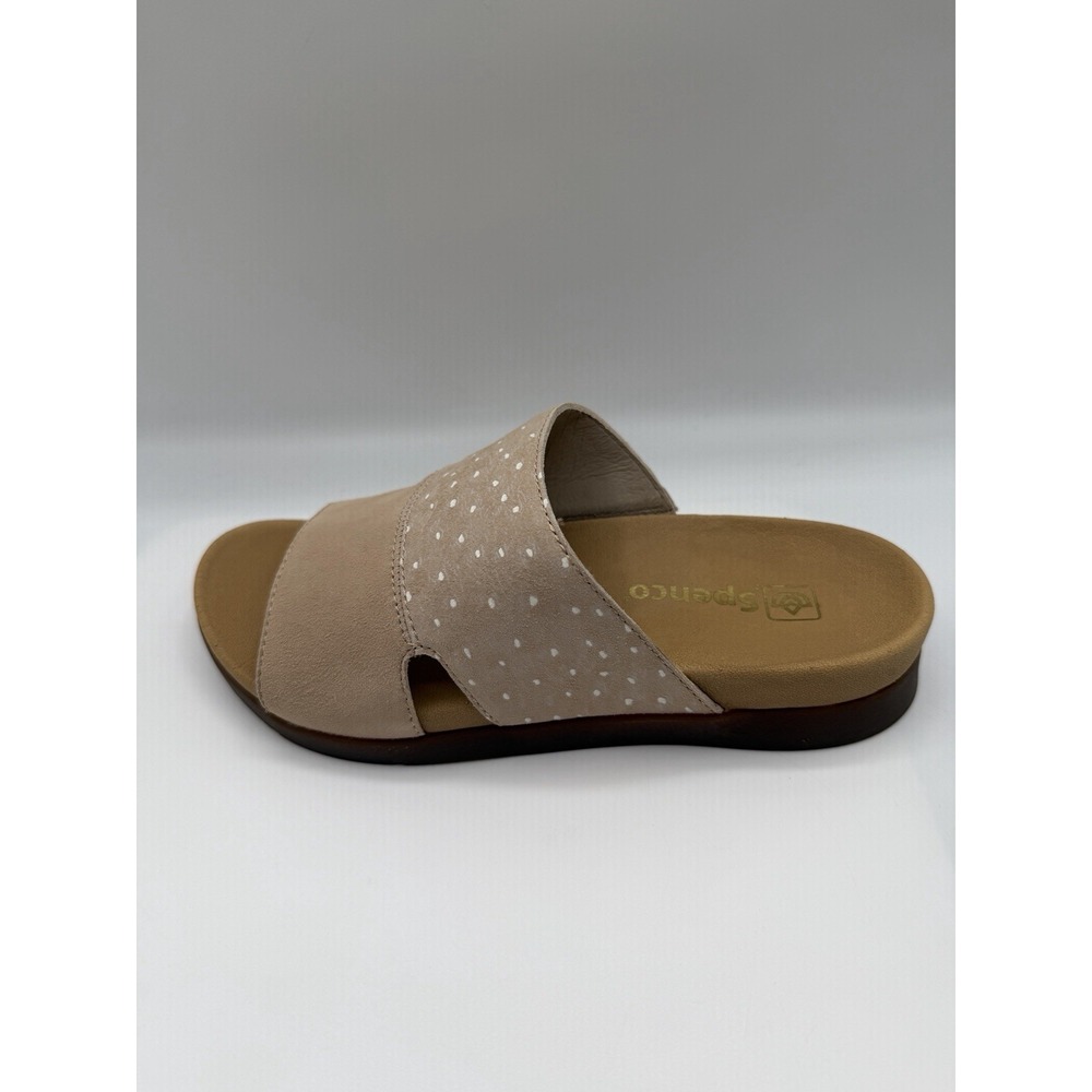 Spenco Dawn Slide Sandals Women's 5.5 D, Tan Ostrich Print Leather, New/Defects